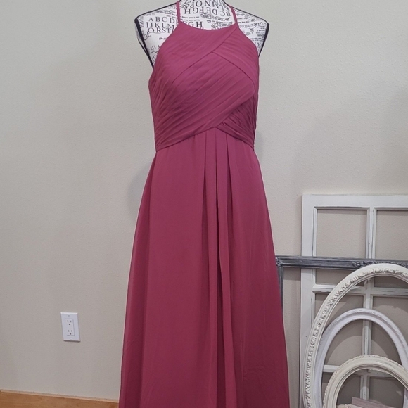 AW Bridal Women's SZ 8 halter gown Raspberry chiffon twisted‎ front bridal prom - Picture 5 of 11